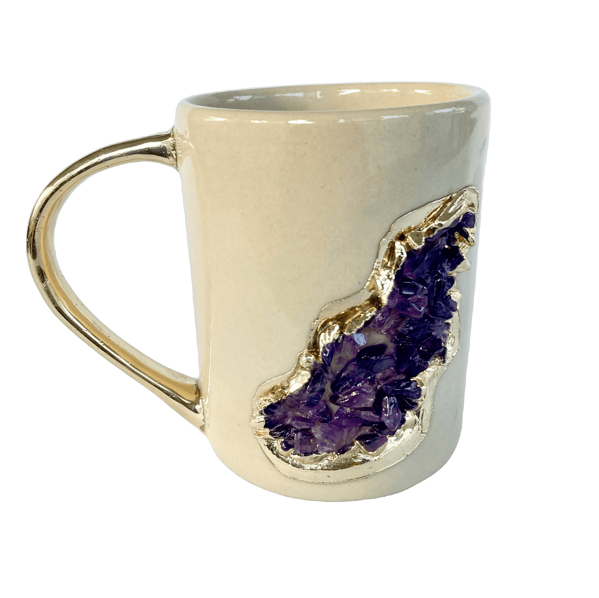 Purple Amethyst Crystal Ceramic Mug with Gold Handle - Set of 2 Rose Gold Finish