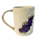 Purple Amethyst Crystal Ceramic Mug with Gold Handle - Set of 2 Rose Gold Finish