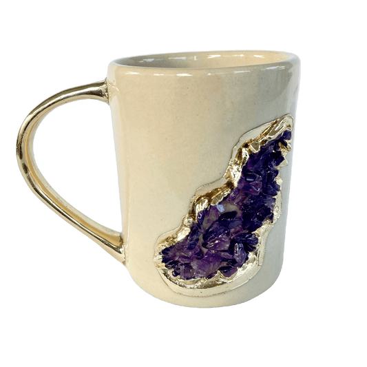 Purple Amethyst Crystal Ceramic Mug with Gold Handle - Set of 2 - MAIA HOMES