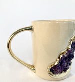 Purple Amethyst Crystal Ceramic Mug with Gold Handle - Set of 2