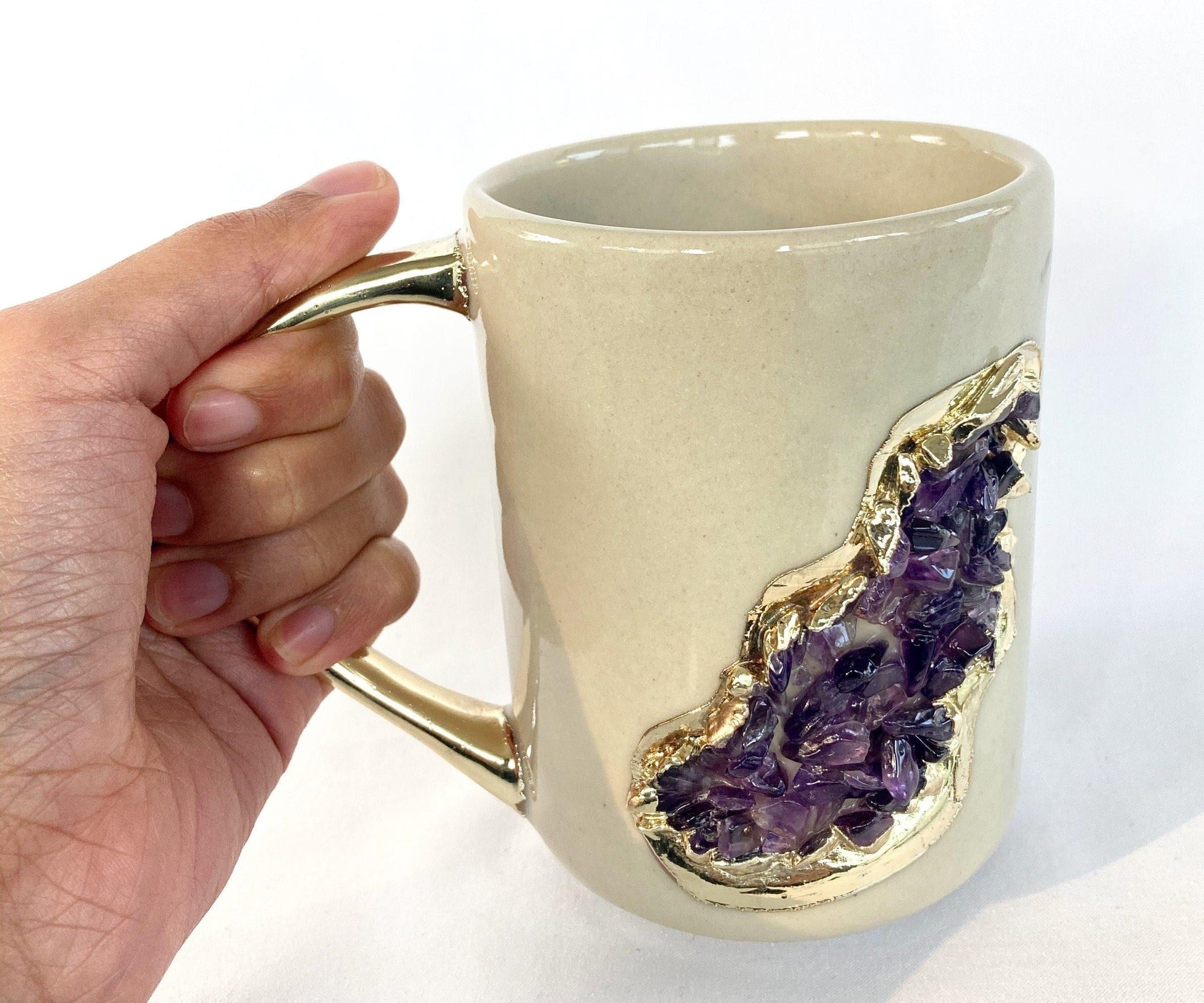 Purple Amethyst Crystal Ceramic Mug with Gold Handle - Set of 2 - MAIA HOMES