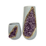 Purple Amethyst Crystal Grey and Gold Ceramic Vase