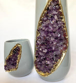 Purple Amethyst Crystal Grey and Gold Ceramic Vase