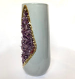 Purple Amethyst Crystal Grey and Gold Ceramic Vase