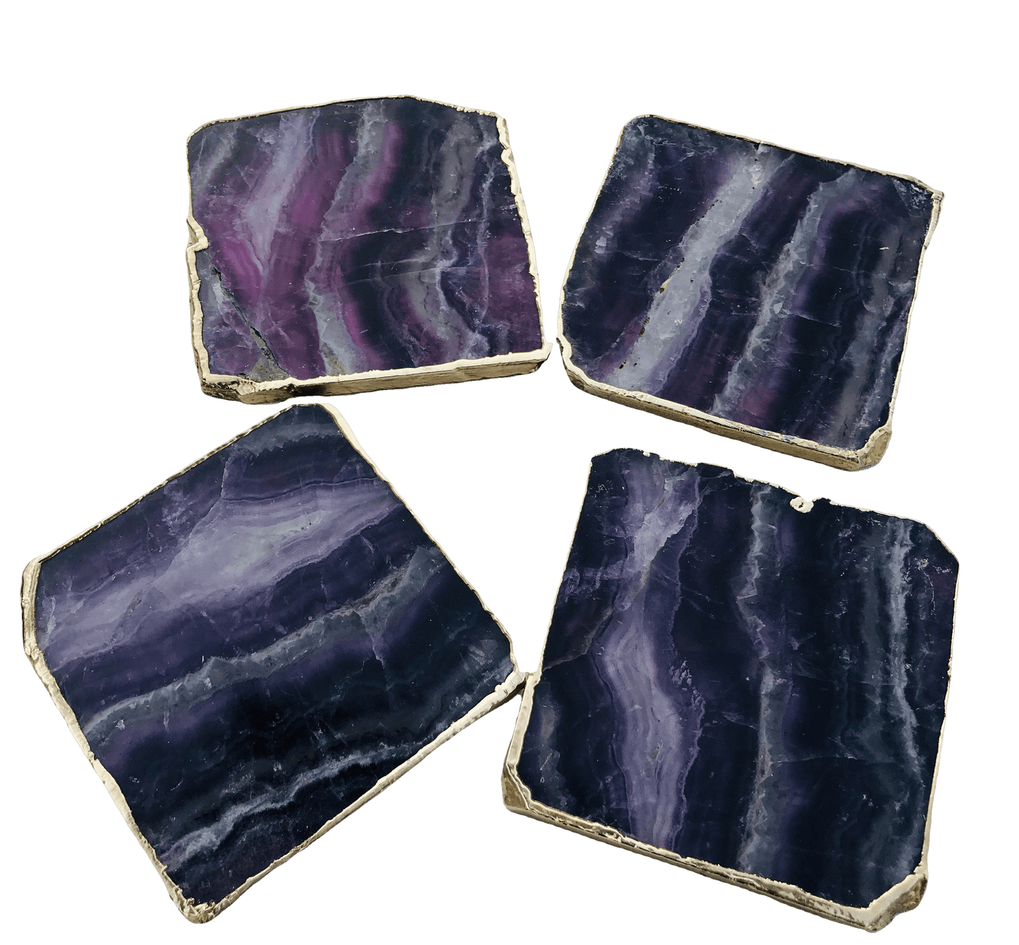 Purple Fluorite Agate Coasters - Set of 4 - MAIA HOMES