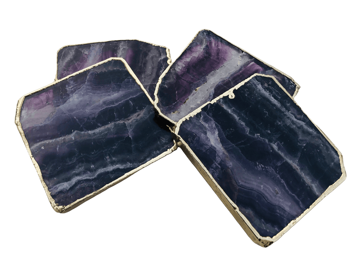 Purple Fluorite Agate Coasters - Set of 4