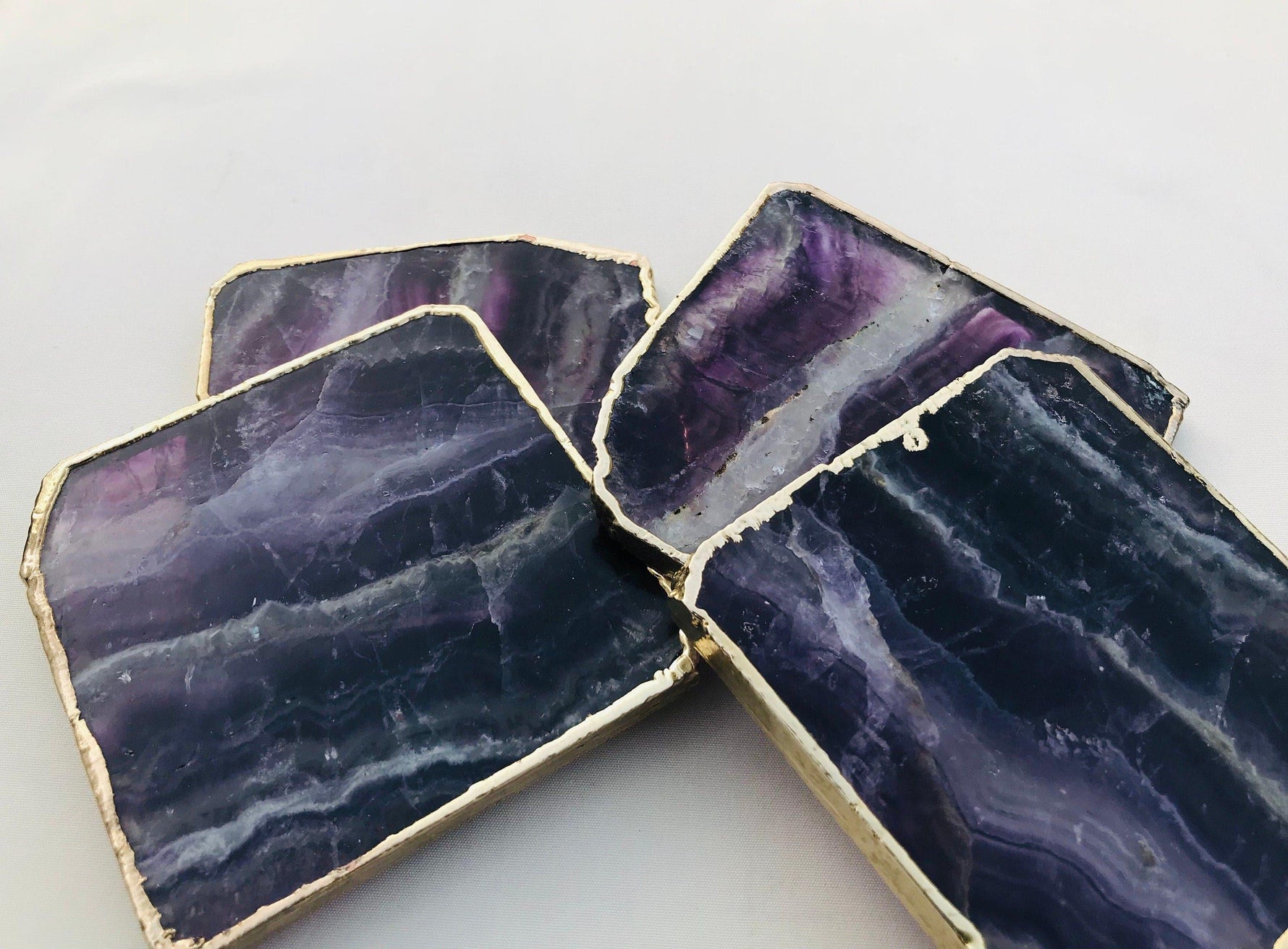 Purple Fluorite Agate Coasters - Set of 4