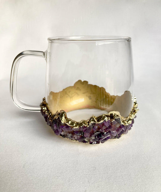 Purple Quartz Glass Coffee Mug with Handle - Set of 2 - MAIA HOMES