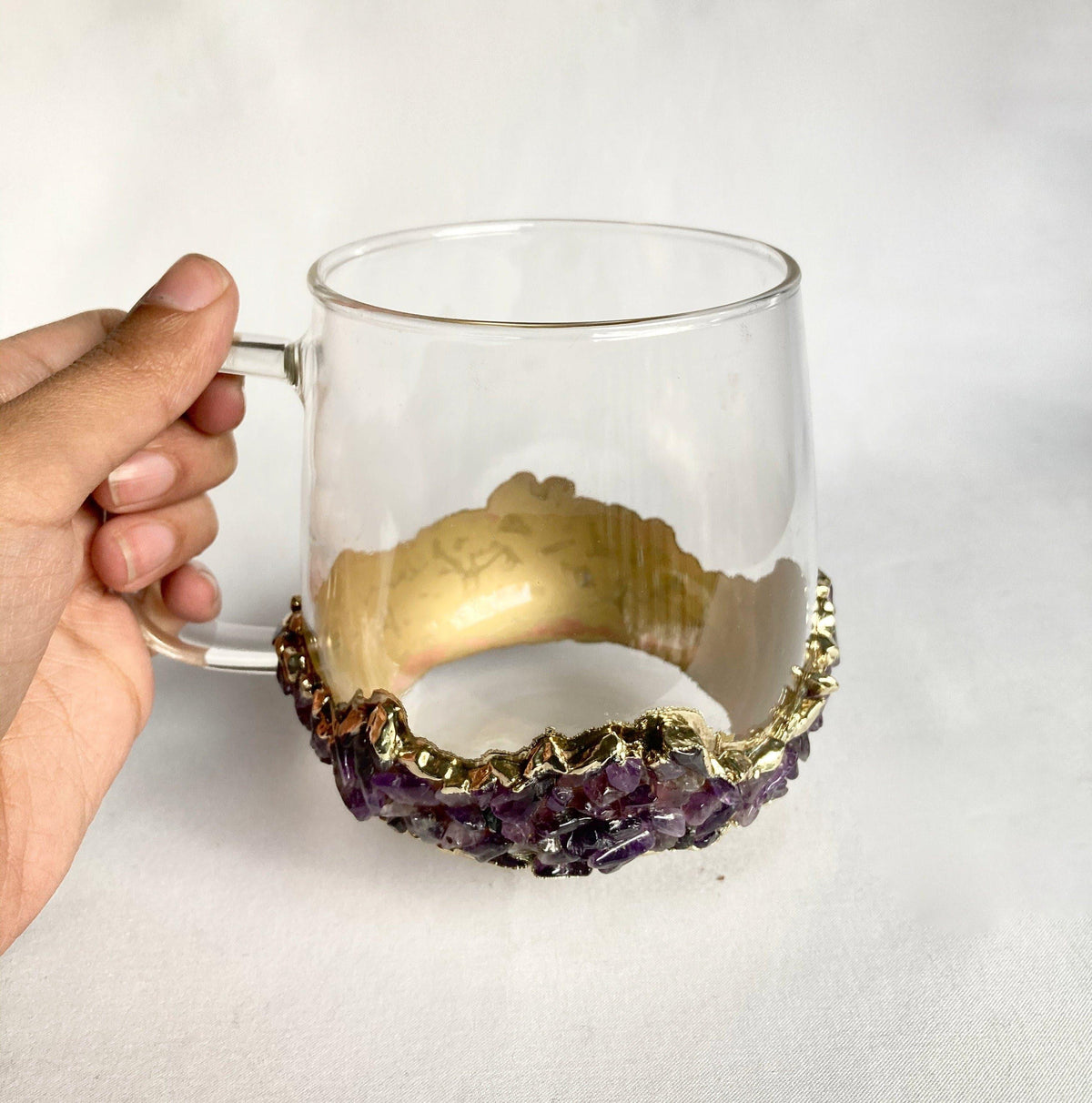 Purple Quartz Glass Coffee Mug with Handle - Set of 2