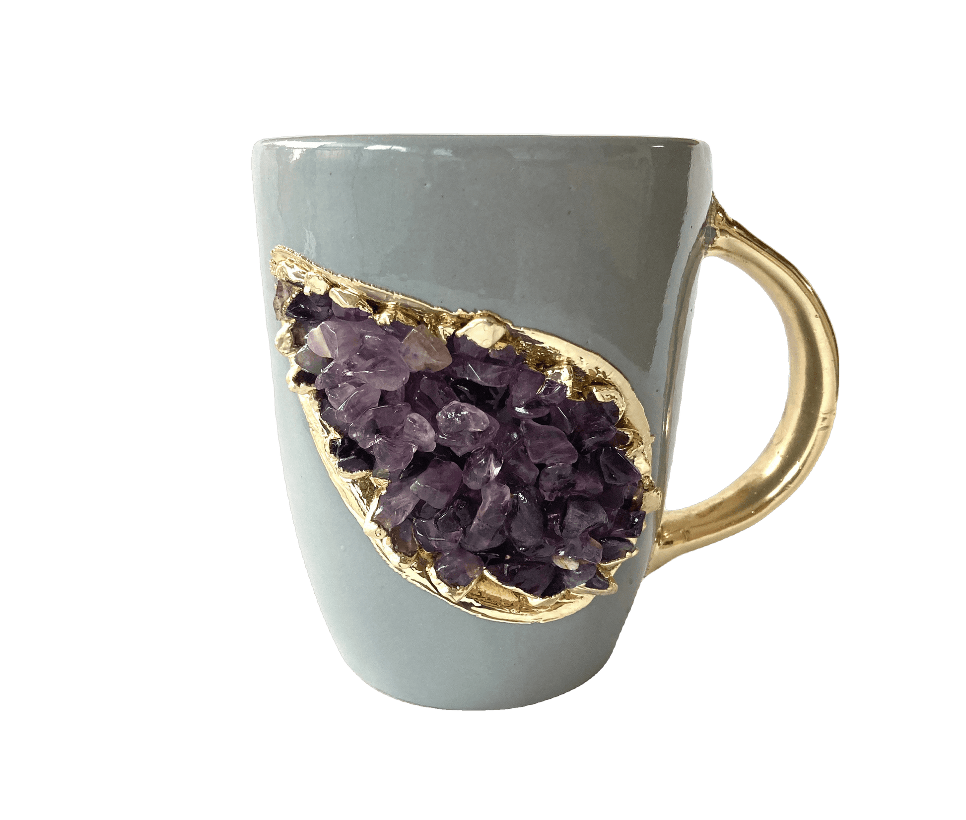 Purple Quartz Marbled Gray Ceramic Coffee Mug with Gold Handle - Set of 2 - MAIA HOMES