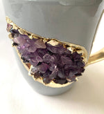 Purple Quartz Marbled Gray Ceramic Coffee Mug with Gold Handle - Set of 2