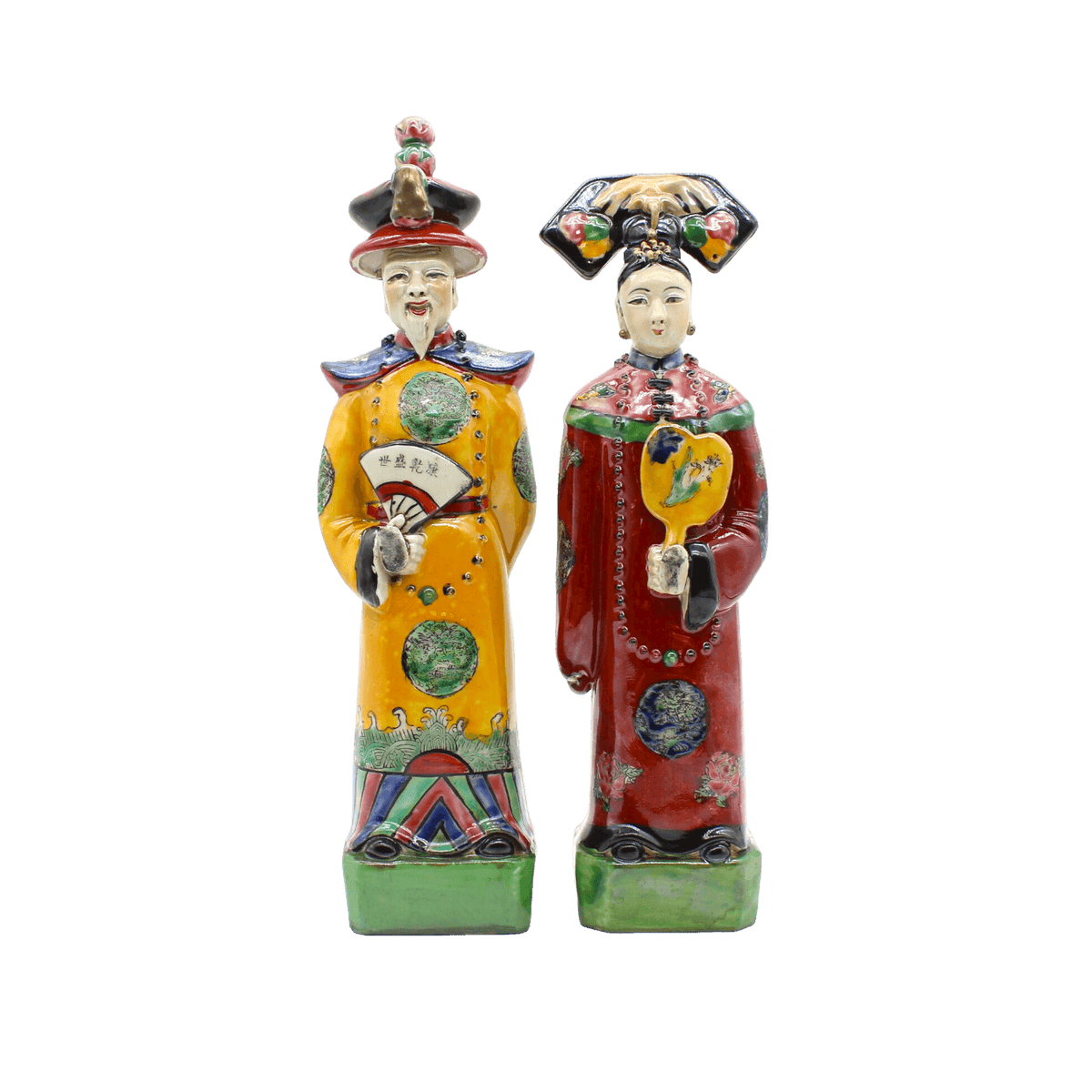 Qing Dynasty Emperor and Empress Hand Painted Ceramic Figurines