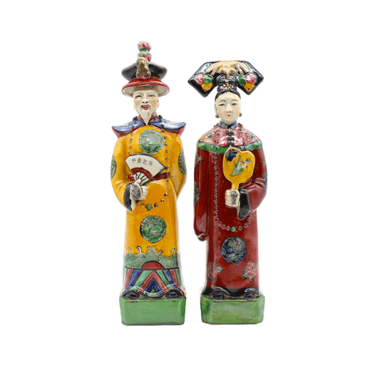 Qing Dynasty Emperor and Empress Hand Painted Ceramic Figurines - MAIA HOMES