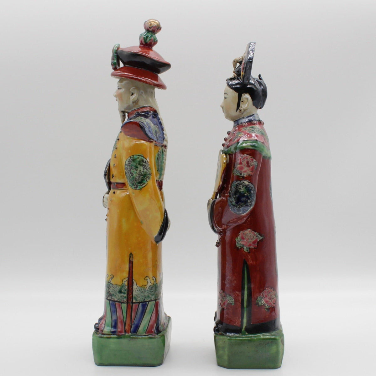 Qing Dynasty Emperor and Empress Hand Painted Ceramic Figurines