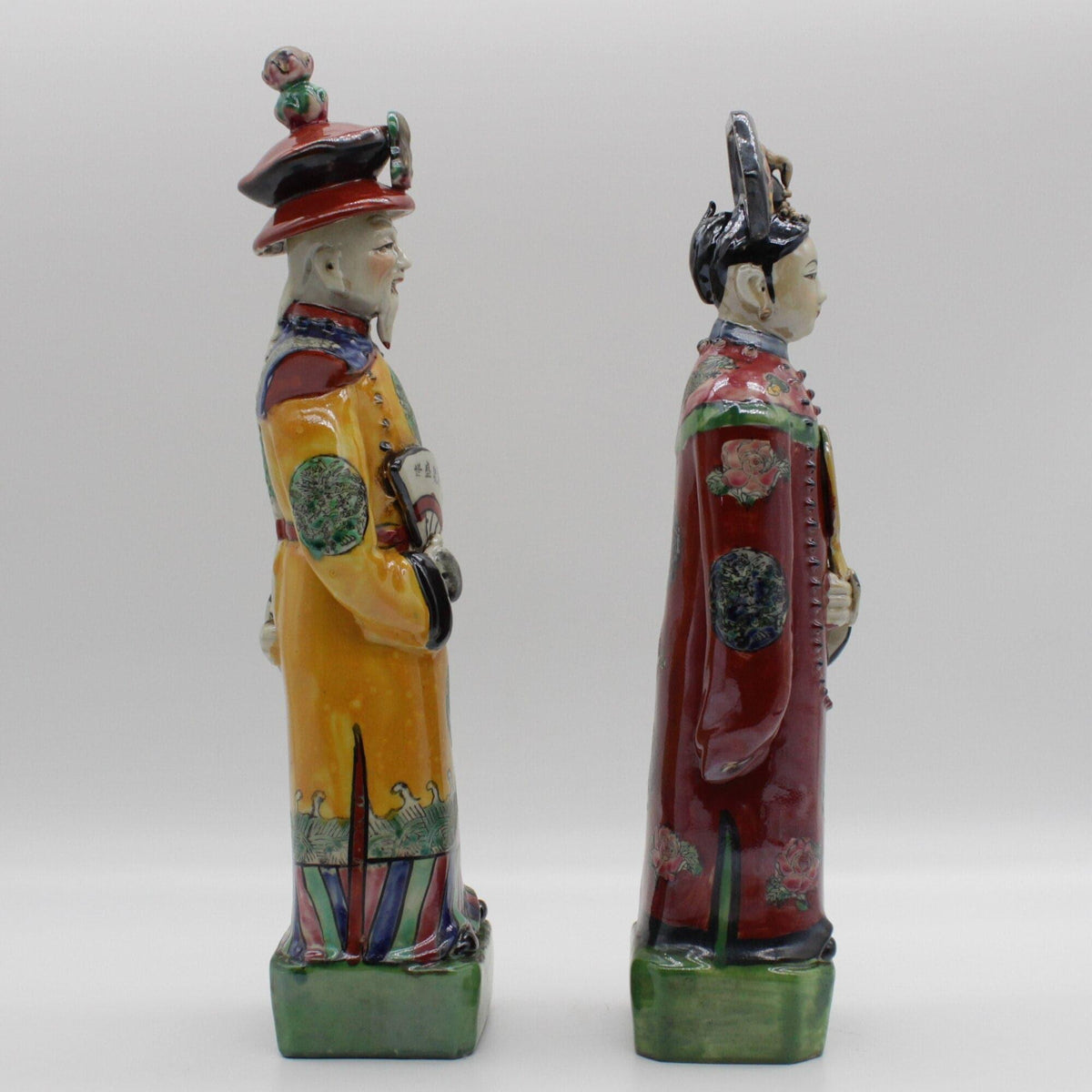 Qing Dynasty Emperor and Empress Hand Painted Ceramic Figurines