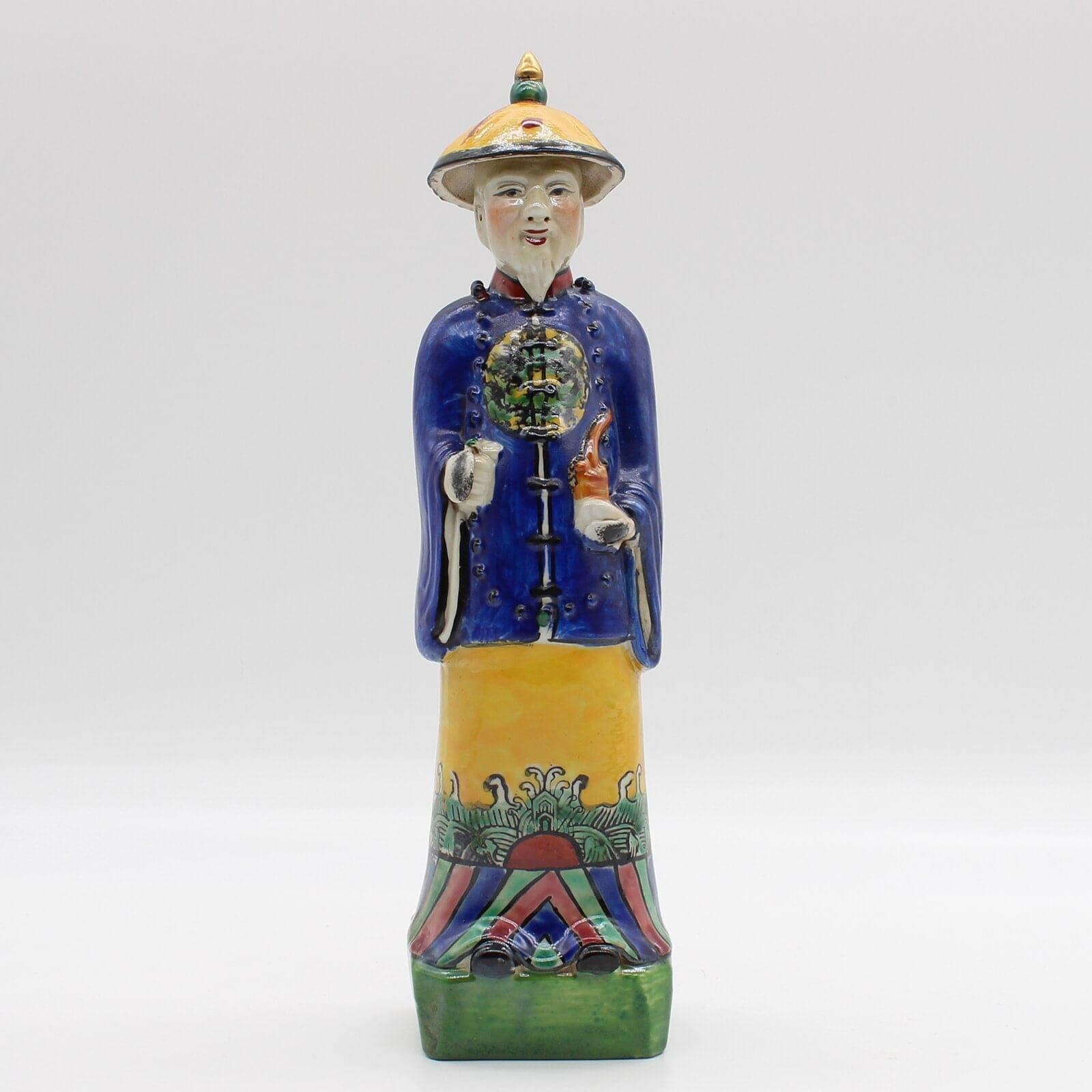 Qing Dynasty Emperor Hand Painted Figurine Blue