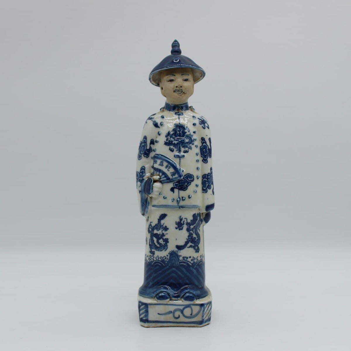 Qing Dynasty Emperors Hand Painted Ceramic Figurines blue and white 1 11" x 2.8" x 2.2" (28x7x6 cm)