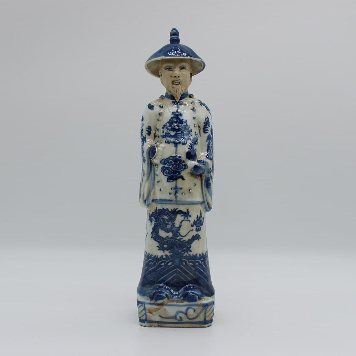 Qing Dynasty Emperors Hand Painted Ceramic Figurines blue and white 2 11" x 2.8" x 2.2" (28x7x6 cm)