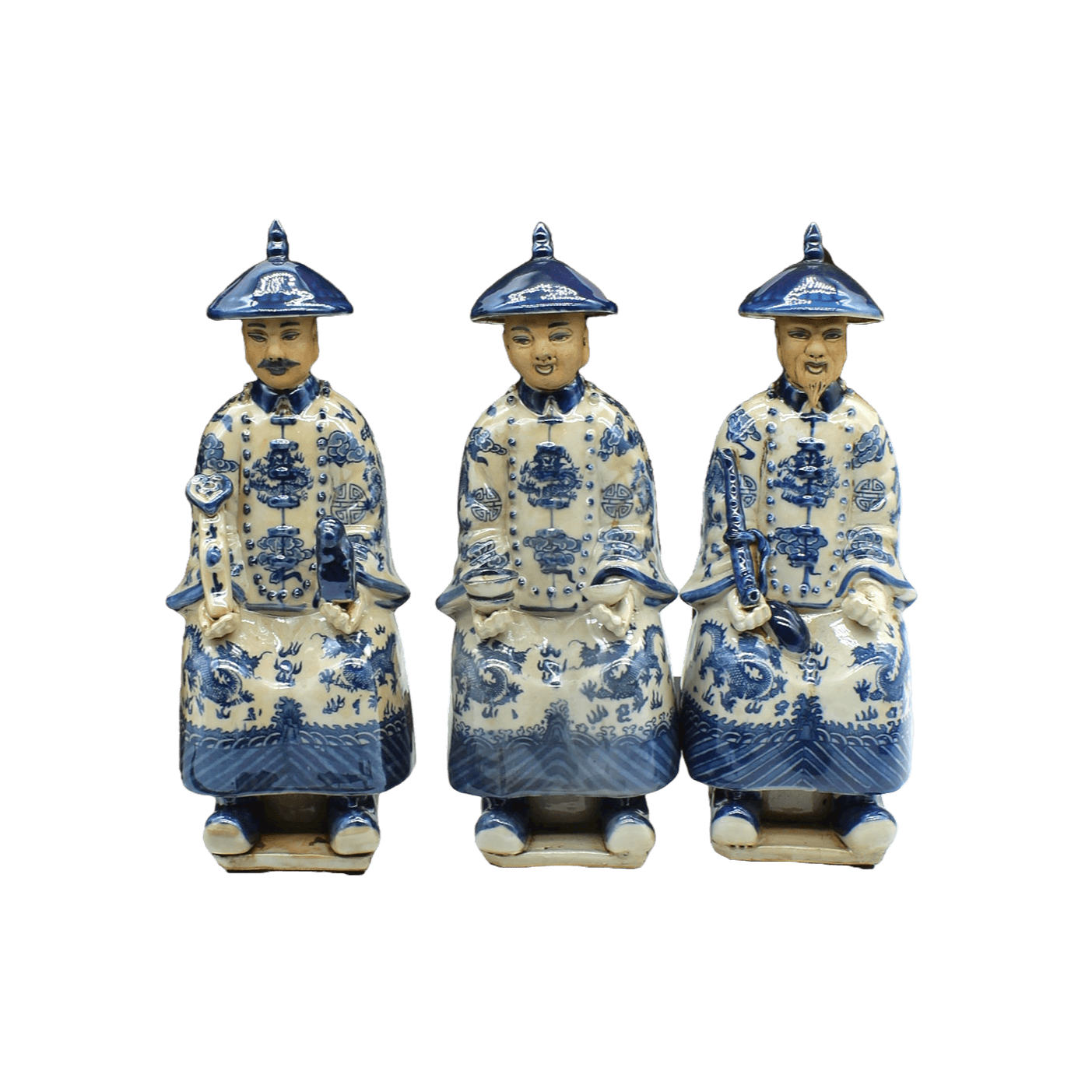 Qing Dynasty Emperors Sitting Ceramic Figurine