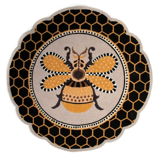 Queen Bee Rug 4' Round in Black/Yellow/Beige - MAIA HOMES