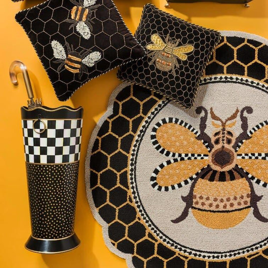 Queen Bee Rug 4' Round in Black/Yellow/Beige - MAIA HOMES