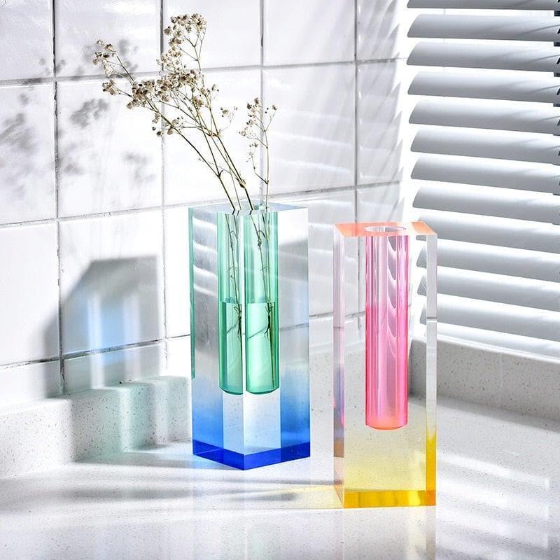 Rainbow Pillar Glass Bud Vase