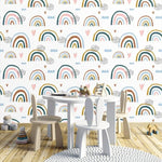 Rainbows and Rain Illustrated Minimalist White Wallpaper