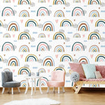 Rainbows and Rain Illustrated Minimalist White Wallpaper