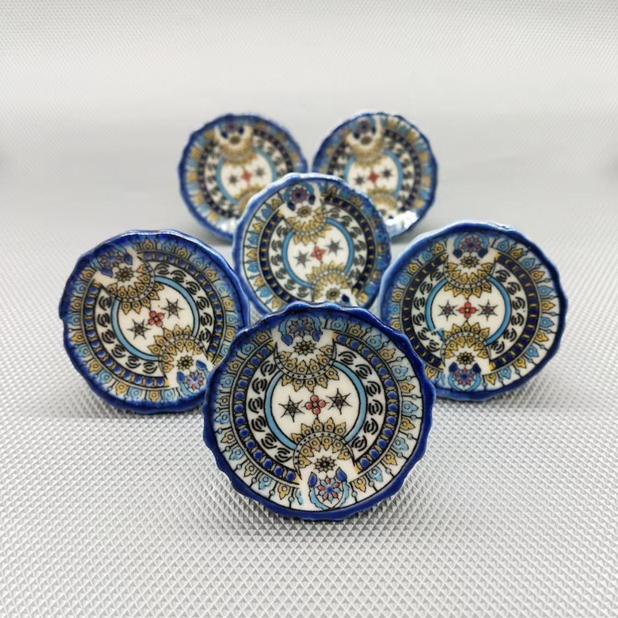 Raja Vintage Blue Round Ceramic Knobs - Set of 6 - MAIA HOMES