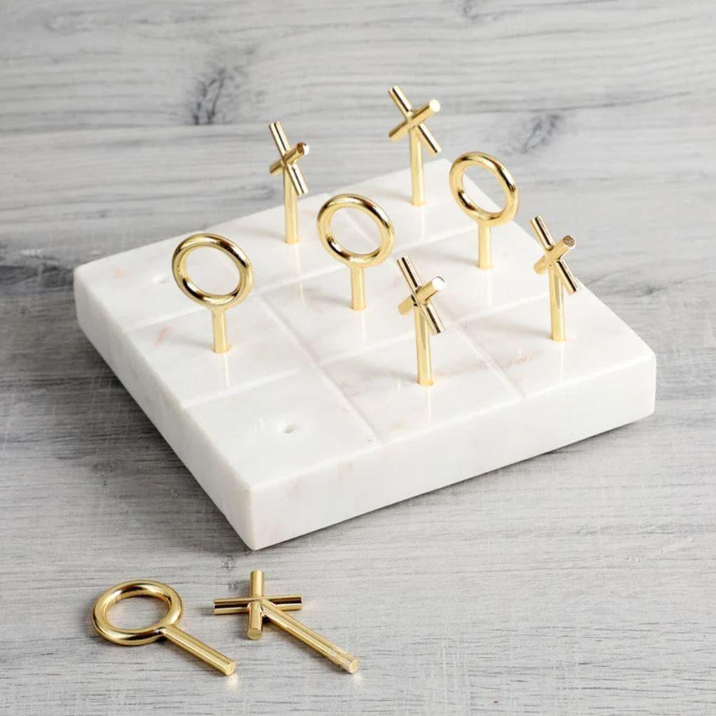 Real Marble and Brass Tic Tak Toe Game Board - MAIA HOMES