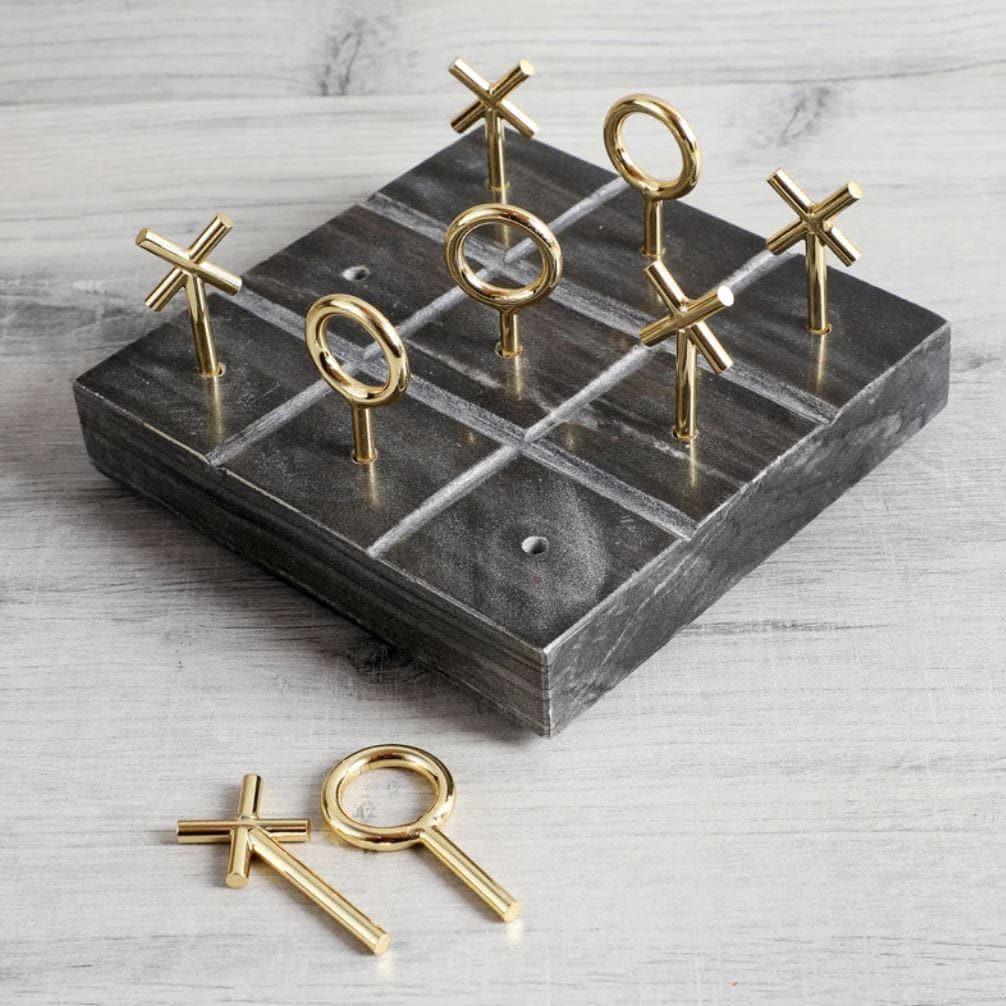 Real Marble and Brass Tic Tak Toe Game Board - MAIA HOMES