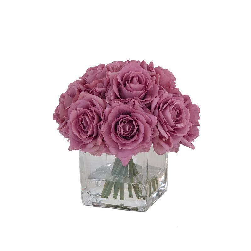 Real Touch Artificial Faux Purple Gray Silk Rose Centerpiece Arrangement in Fake Water - MAIA HOMES