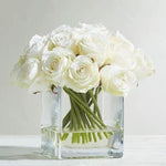 Real Touch Faux White Silk Rose Centerpiece Arrangement in Fake Water