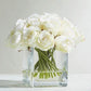 Real Touch Faux White Silk Rose Centerpiece Arrangement in Fake Water - MAIA HOMES