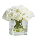 Real Touch Faux White Silk Rose Centerpiece Arrangement in Fake Water