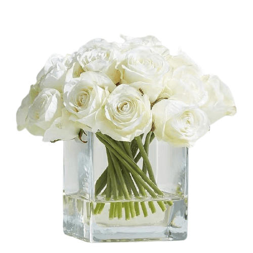 Real Touch Faux White Silk Rose Centerpiece Arrangement in Fake Water