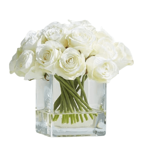 Real Touch Faux White Silk Rose Centerpiece Arrangement in Fake Water - MAIA HOMES