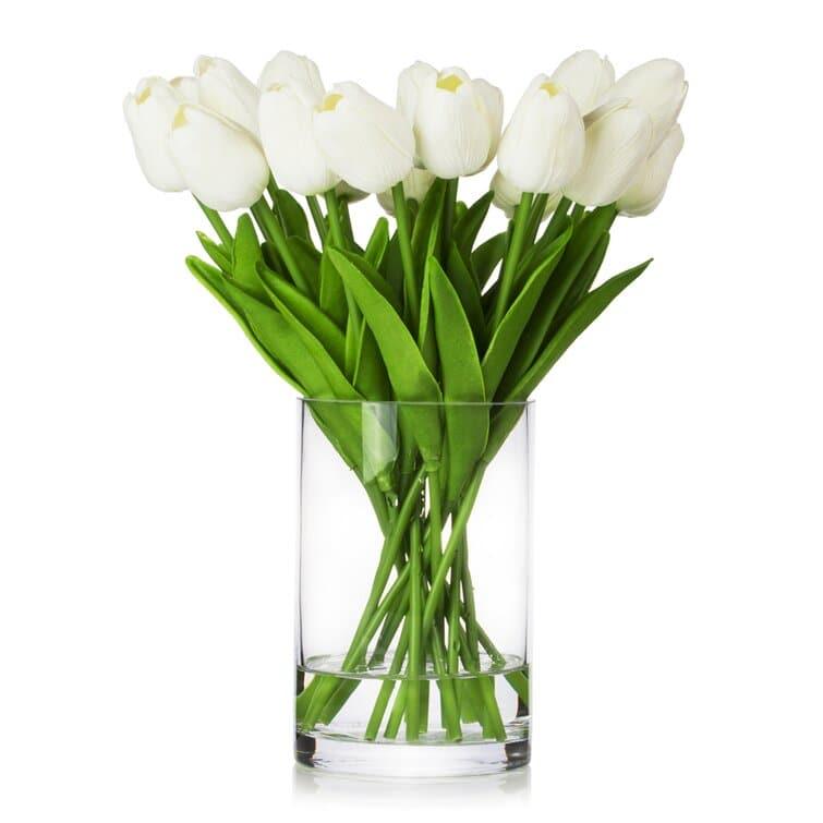 Real Touch Flower Tulips Centerpiece in Vase White