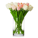 Real Touch Flower Tulips Centerpiece in Vase - Pink and White White Pink