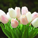 Real Touch Flower Tulips Centerpiece in Vase - Pink and White