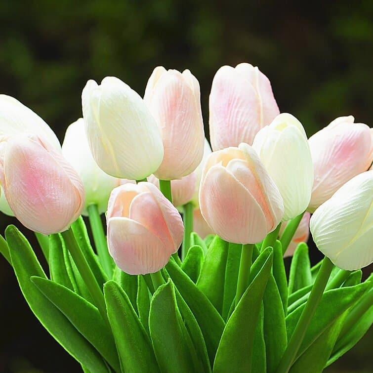 Real Touch Flower Tulips Centerpiece in Vase - Pink and White