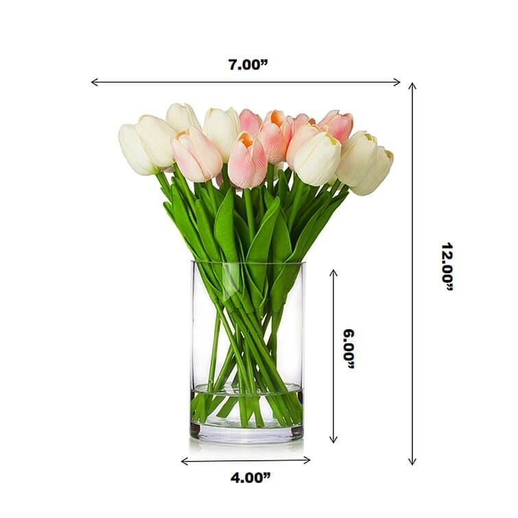 Real Touch Flower Tulips Centerpiece in Vase - Pink and White