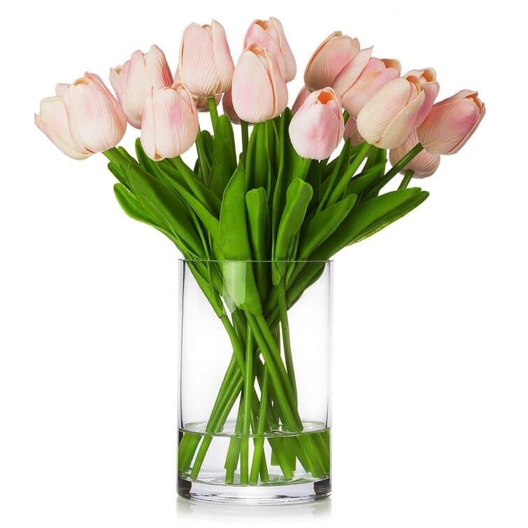 Real Touch Flower Tulips Centerpiece in Vase - Pink Pink