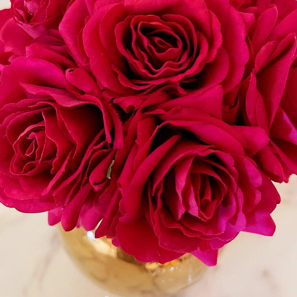 Real Touch Luxury Artificial Red Rose Arrangement in Golden Pot