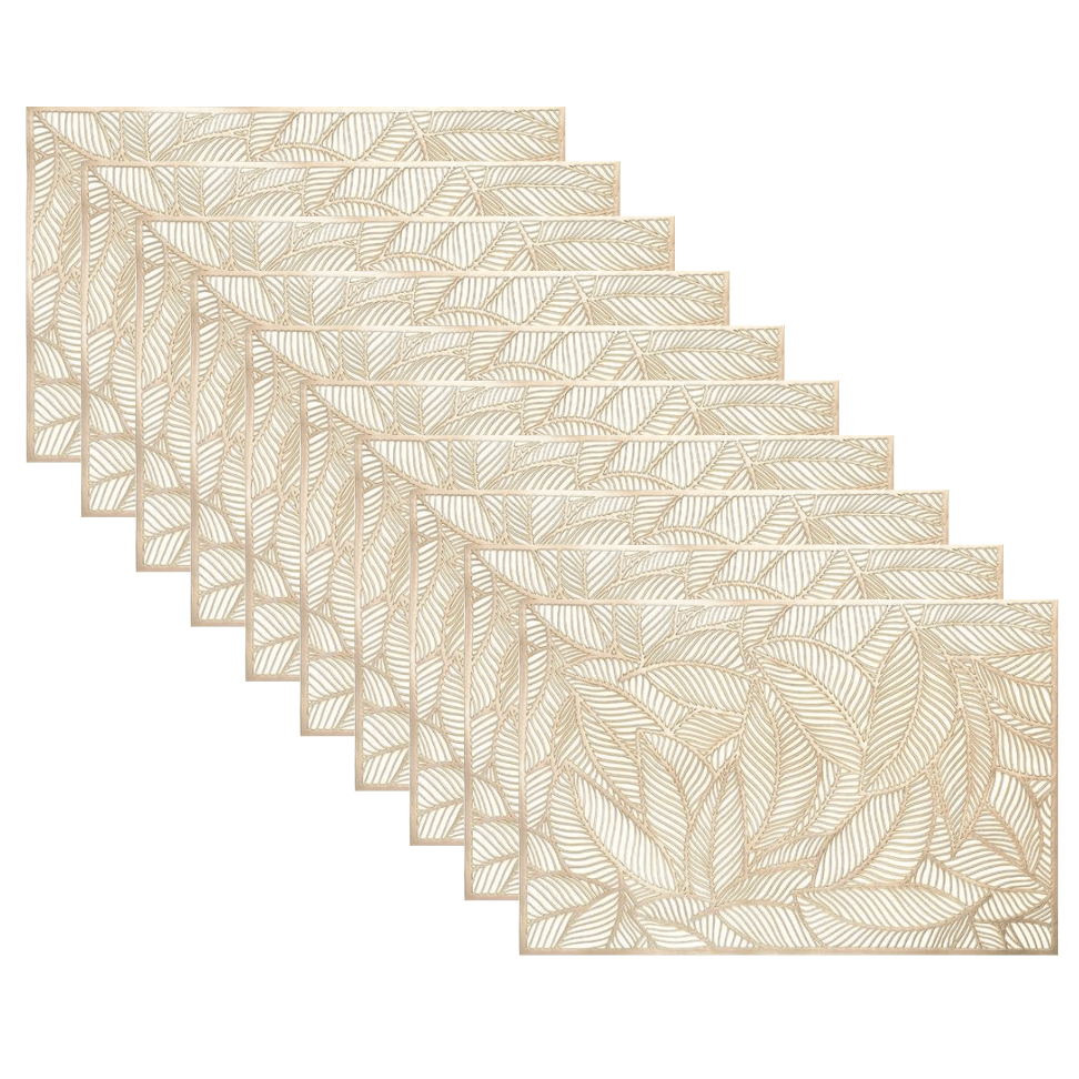 Rectangle Gold Leaves Vinyl Placemats - Set of 10 Gold