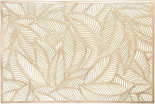Rectangle Gold Leaves Vinyl Placemats - Set of 10 - MAIA HOMES