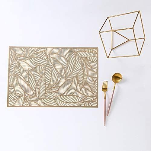 Rectangle Gold Leaves Vinyl Placemats - Set of 10