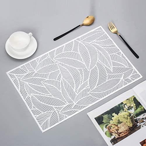 Rectangle Gold Leaves Vinyl Placemats - Set of 10 Silver