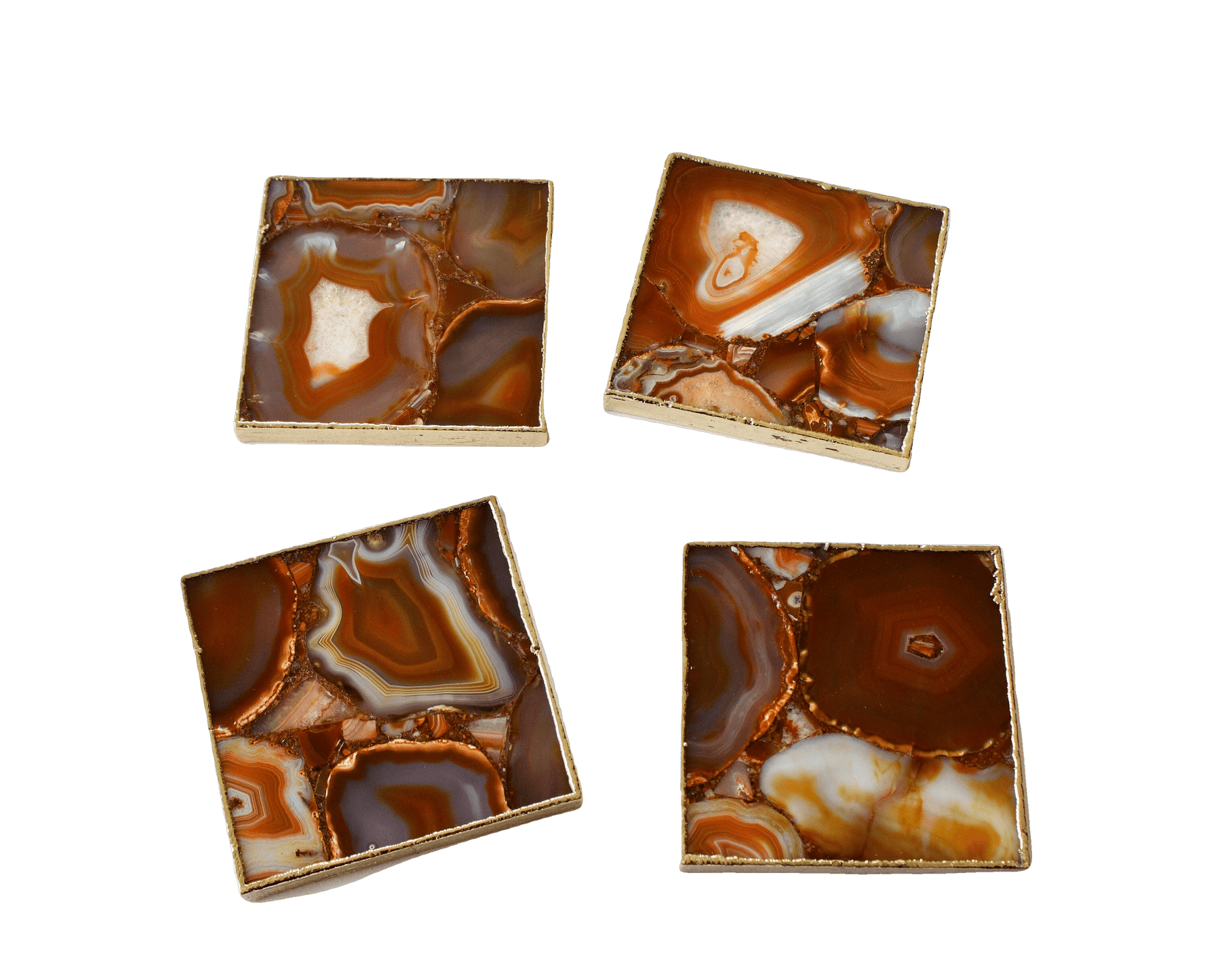 Red Agate Coasters - Set of 4 Silver Finish