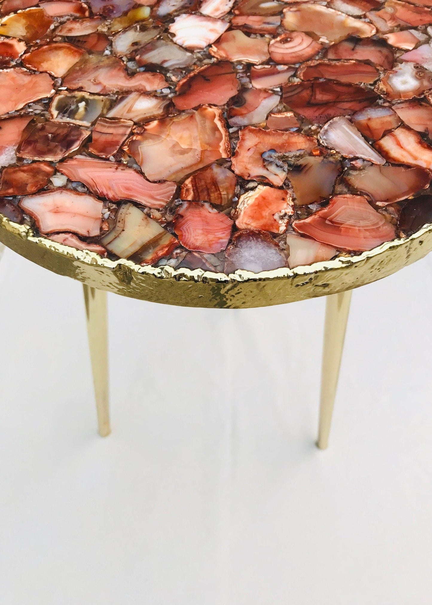 Red Agate Round Edge Side Coffee Table - MAIA HOMES